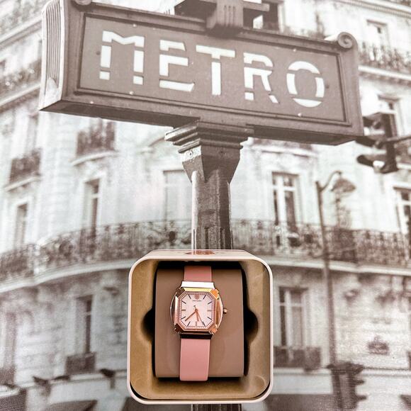 Tory Burch TBW5101 Blake Two Tone Rose Gold & Silver Pink Leather Watch